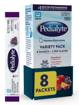 Pedialyte Electrolyte Powder, Variety Pack: Grape, Strawberry, Fruit Punch, and Apple, 8 Powder Packets 